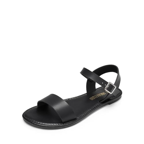 DREAM PAIRS Women's Ankle Strap Flat Sandals Open Toes One Band Buckle Summer Dressy Sandals - color: Black Monochrome, size: 7
