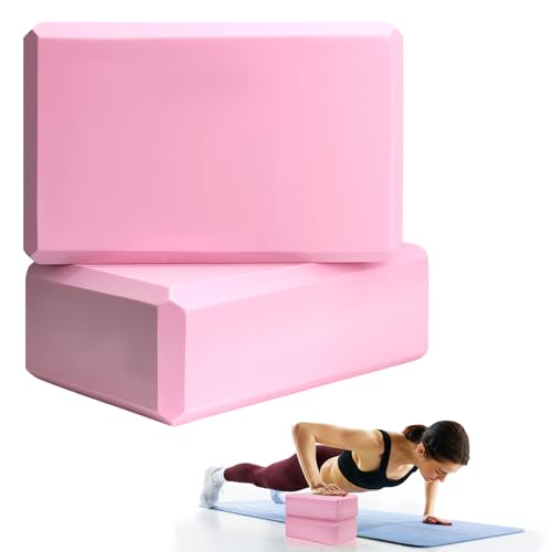 Septo 2 Pcs Yoga Blocks, 9x6x3 Inch Foam Blocks for Pilates | High density EVA foam Yoga Props lightweight non-slip surface for meditation stretching balance training - color: Pink