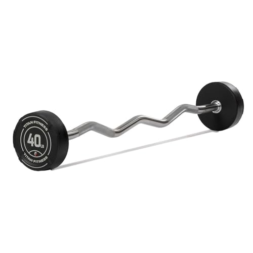 Titan Fitness Rubber Curl Fixed Barbells, Pre-Loaded Weight Bar for Strength Training & Weightlifting - color: EZ Curl Fixed Barbell, size: 40 LB