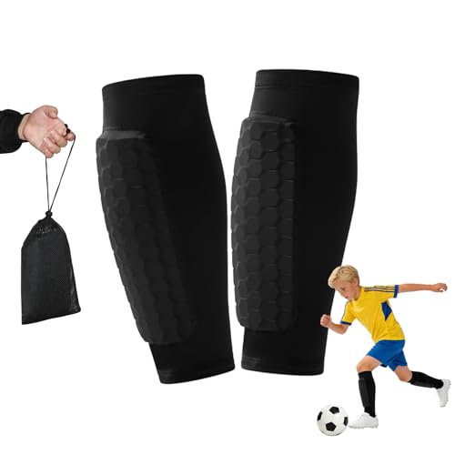 Soccer Shin Guards for Youth Adult, Shin Defender Calf Compression Sleeve with Honeycomb Pads, Lightweight Protective Shin Pads for Football, Ski, Basketball, Boxing, Includes Mesh Carry Bag