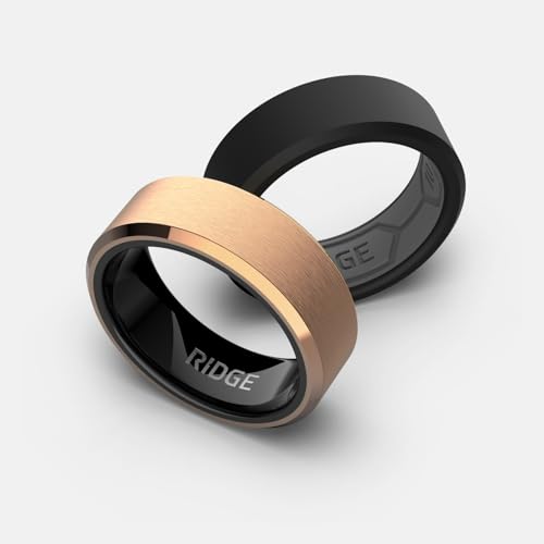 The Ridge Tungsten Rings For Men - Mens Wedding Band - Strong, Durable, and Scratch-Resistant Beveled Ring With Silicone Band - color: 18K Rose Gold