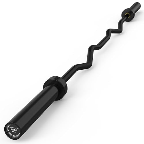 HANDBODE Olympic EZ Curl Bar, Curling Barbell, 4 FT And 6.2 FT Options | 500-700 LB, Rackable Longer Version, 2-Inch Sleeves, Angled Grips, Bicep Training, Tricep Extensions, Preacher Workouts - color: 6.2ft Curl Bar 35lb, Black