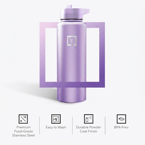 IRON °FLASK 40 oz Wide Mouth Water Bottle with Straw | Insulated Stainless Steel Sports Water Bottle with Leakproof Straw Lid - BPA Free, Cold 24 Hrs, Sweat Free (Lavender) - color: Lavender, style: Straw - 40 Oz (1 Lid)