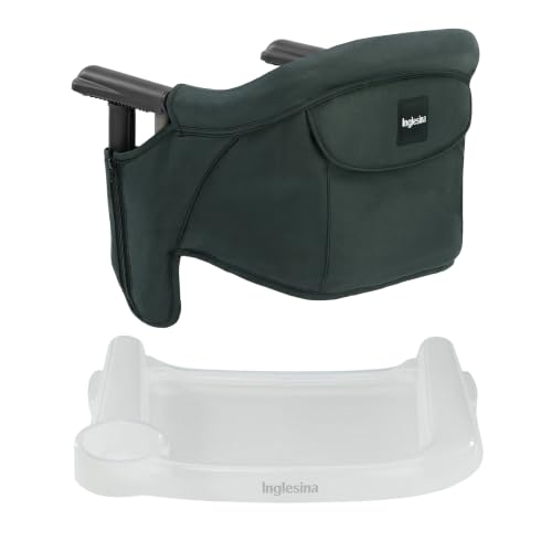 Inglesina Fast Table Chair - Dark Green + Fast Dining Tray - Portable Baby High Chair - for Babies & Toddlers up to 37 lbs -Fits Tables 0.8'' to 3.5'' Thick -Compact & Easy to Use -Travel Bag Included - color: Dark Green, style: Chair with tray