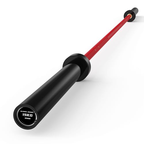 PAPABABE Olympic Barbell, 4ft/5ft/6ft/6.5ft Straight Barbell Womens Olympic Barbell for Strength Training and Technique Adjusting, 2 inch Olympic Bar with Moderate Knurling For Bench Press, Squats Curls Deadlifts Weightlifting - color: 6.5ft Elite SparkRe