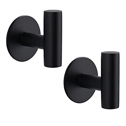 Bntuk Adhesive Hooks Heavy Duty Wall Hooks Stainless Steel Waterproof Shower Hook, Adhesive Holder Coat Hook for Hanging, Wall Mounted Towel Hooks for Bathroom Glass Window- 2 Pack - color: Matte Black, size: 2 Pack