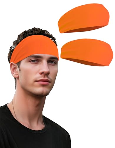 Headbands for Men & Women, Sweat Headband Non-Slip Sweatband Sports Running Cycling Yoga Basketball Workout Football Training - color: Orange Pack