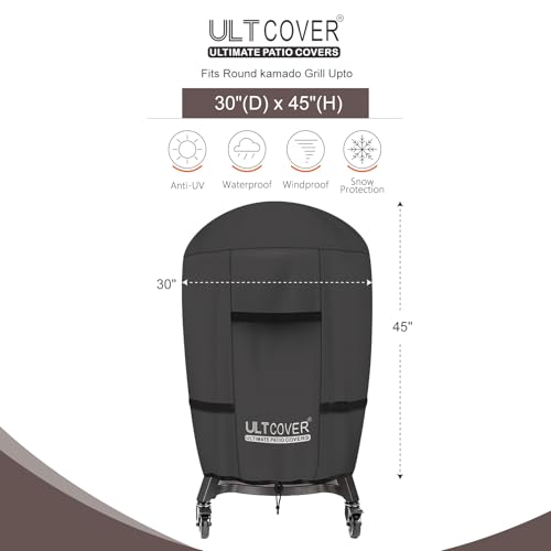 ULTCOVER Outdoor Waterproof Charcoal Kamado Joe Grill Cover for 18 inch Char-Griller Char-Broil and Other Round Smokers Size Up to 30” Dia x 45” H, Black - color: Black-Round, size: 30” Dia x 45” H