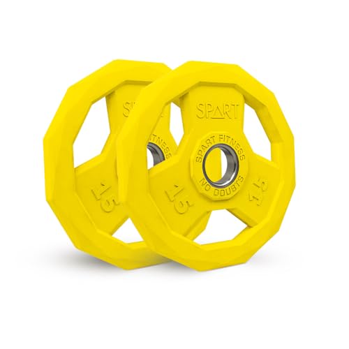 SPART Color Coded Weight Plate 2-Inch Rubber Coated Olympic Grip Plate for Barbell, Solid Cast Iron Weight Plates for Strength Training, Weightlifting, Crossfit, Home Gym, 2.5LB/5LB/10LB/25LB/35LB/45LB, Pair - color: 15LB PAIR
