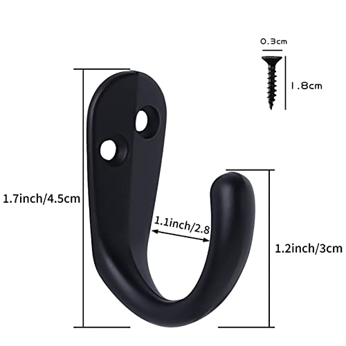 IBosins 20PCS Coat Hooks Wall Mounted Single Prong Robe Hook for Hanging Towel Hooks with 40 Screws for Bags, Hat, Cap, Scarf, Cup - color: 20 Pcs Black