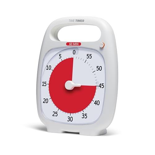 Time Timer Plus 60 Minute Desk Visual Timer — Countdown Timer with Portable Handle for Classroom, Office, Homeschooling, Study Tool with Silent Operation (White) - size: 5-1/2 x 7 in, style: 60 Minute (White) (Pack of 1)