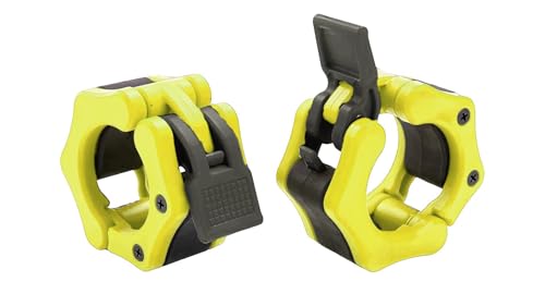 Olympic Barbell Clamps Collars Quick Release Pair Weight Clips for 2 inch Barbell (Yellow w/Black Lever) - color: Yellow W/ Black
