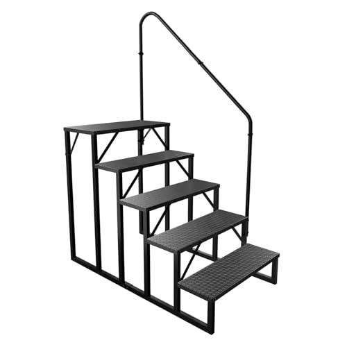 RV Stairs 5 Step, RV Steps Anti-Slip, Hot Tub Steps with Handrail, 660 lbs Hot Tub Steps Step Ladder for 5th Wheel RV, Mobile Home Stairs, REL-0402 - style: 5 Step