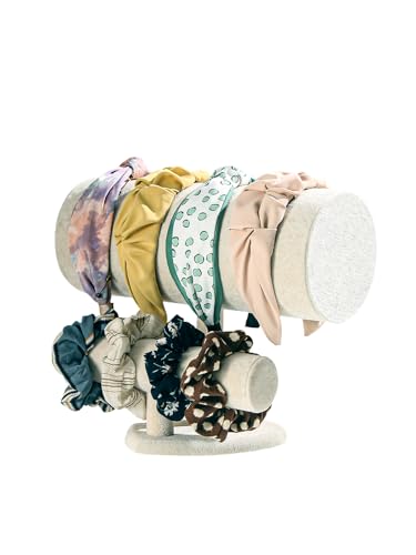 Headband Holder Organizer, Scrunchie Hairband Stand Display, Multi-use Hair Hoop Accessories Bracelet Jewelry Storage for Women Girls (Grey Beige Velvet) - color: Two Layer Ice Beige Velvet