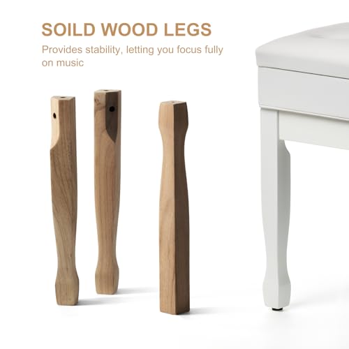 Adjustable Height Piano Bench Stool PU Leather Cushion Wooden Keyboard Seat with Music Storage (White) - color: White