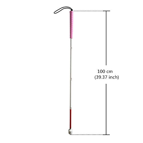 Aluminum Mobility Folding Cane for the Blind (Folds Down 4 Sections) White Cane, Pink Handle