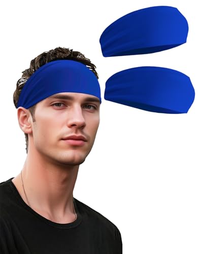 Headbands for Men & Women, Sweat Headband Non-Slip Sweatband Sports Running Cycling Yoga Basketball Workout Football Training - color: Royal Blue