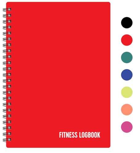 Fitness Logbook (Red) - A5 Undated Workout Journal For Men & Women - Plastic Cover & Thick Paper - Planner Log Book To Track Weight Loss, Muscle Gain, Gym Exercise, Bodybuilding Progress - style: Red Plastic