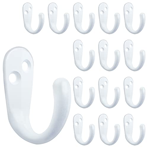 IBosins 15PCS Coat Hooks Wall Mounted Single Prong Robe Hook for Hanging Towel Hooks with 30 Screws for Bags, Hat, Cap, Scarf, Cup (White) - color: White