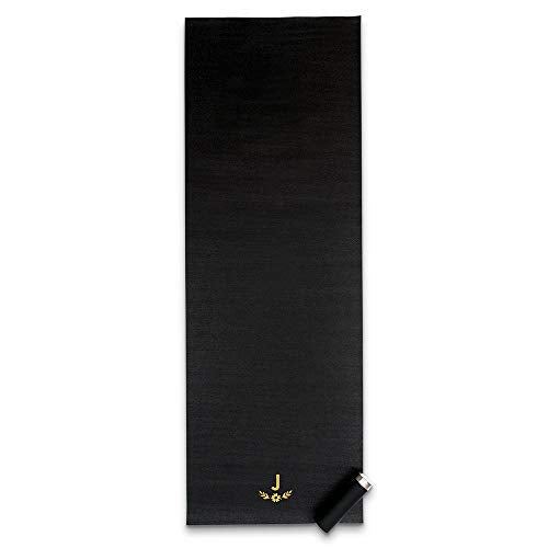 Weddingstar Customizable No-Slip Black Yoga Mat - color: Floral Monogram