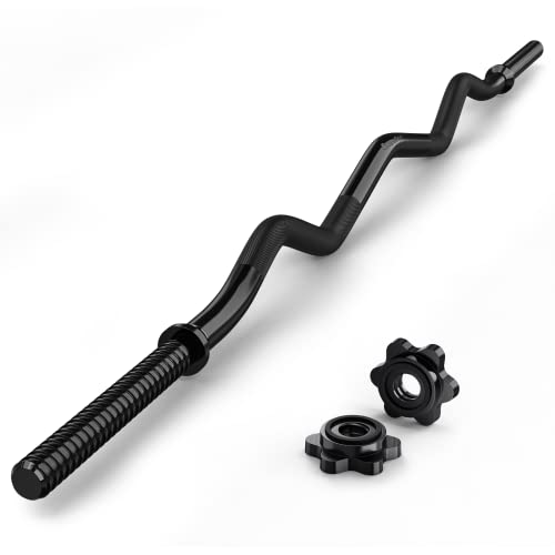 ExtreSpo 47" EZ Curl Bar Weight Lifting Bar, for Hip Thrusts/Squats/Lunges, 1" Weight Plates Curling Bar for Gym and Home, with Star Collars - style: 1 inch-black
