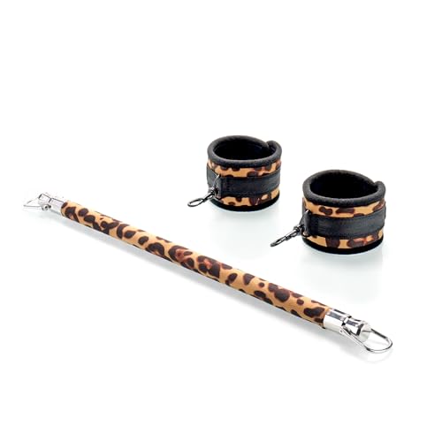 Fixed Wooden Leopard Spreader Bar with 2pcs PU Furry Leopard Detachable Adjustable Straps,Sports Aid Training Fitness Gear Pilates Aid Kit,Home Indoor Sports Yoga Set