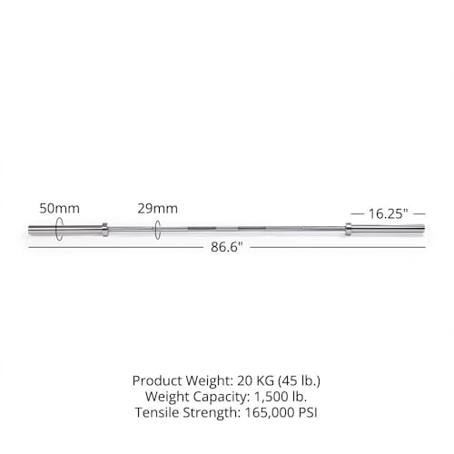 Titan Fitness Performance Series 20 KG Power Bar, 1500 LB Capacity, 29mm Shaft, Chrome Finish, Bronze Bushings and Precision Medium Mountain Knurling, Olympic Strength Training Barbell