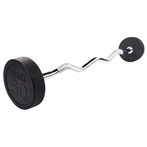 Body-Solid Rubber Coated Fixed Weights Curl Barbells - Weighted Bar for Weightlifting Exercise, Bodybuilding, Strength Training, Squat Rack & Bench Press - style: 50lbs.