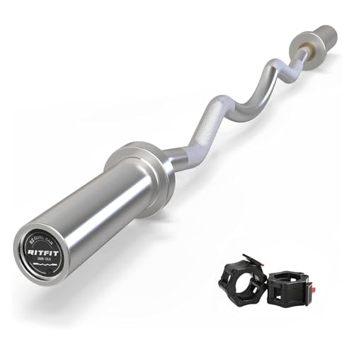 RitFit 2 Inch EZ Curl Bar with Weights, 350LBS Weight Capacity Olympic Curl Barbell for Bicep, Tricep and Weight Lifting Exercises - style: Silver with Collar