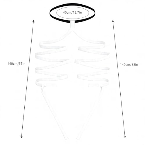 Elastic Cross Thigh Garter String Chain Leg Wraps, Punk Black Harajuku String Chain Body Jewelry for Women - color: White