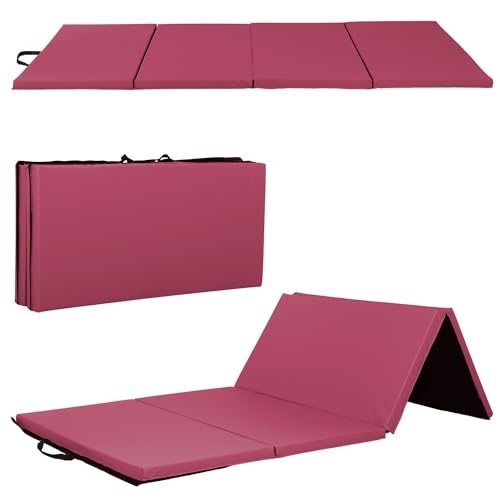 Gymnastics Mat - Tumbling & Exercise - 4 Folding - Indoor/Outdoor - Extra Thick - High Density - Yoga & Arts - color: BURGUNDY