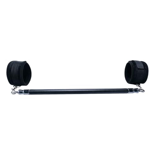 Spreader Bar Wooden Black PU Bar Home Gym with 2pcs Furry Black Adjustable Straps,Sports Aid Training Fitness Gear Pilates Aid Kit,Indoor Yoga Set - style: Black+Black Furry Kit