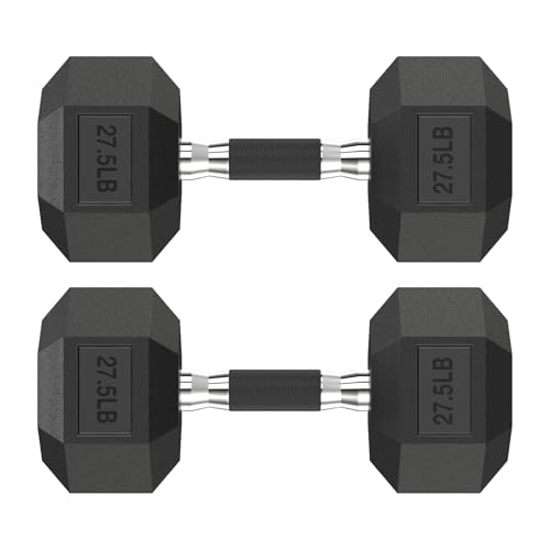 HANDBODE Rubber Encased Hex Dumbbell Pair, 2.5-65 lb | Non-Slip Handle Design for Secure & Comfortable Grip, Hand Weights for Strength Training, Fitness & Home Gym - size: 27.5 lb, Pair, style: Comfort Grip