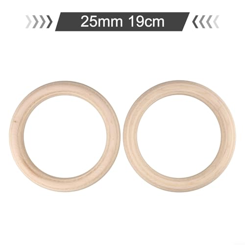 Set Of 2 Birch Wood Gymnastics Rings For Home Gym And Outdoor Fitness,Non-Slip Sweat-Absorbent Rings With Comfortable Grip For And Adults, For Pull Ups Calisthenics for cross Training (25mm 19cm)