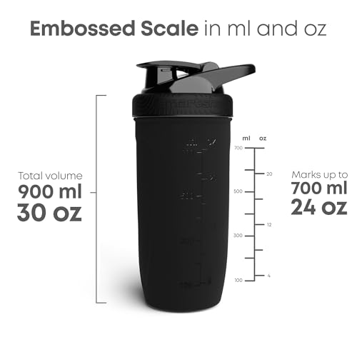 Smartshake 2 Pack Stainless Steel Non-Insulated Protein Shaker Bottle for Protein Mixes, 30 fl oz | Leak Proof Shaker Cups for Protein Shakes | Protein Shaker Bottle Pack | Black
