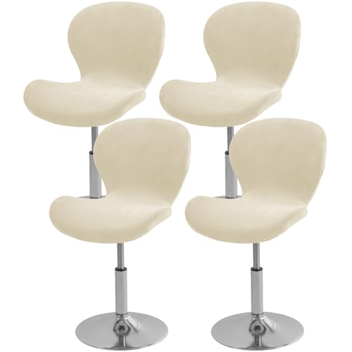 Gollense Bar Stool Covers with Backs, Set of 4 Stretch Jacquard Barstool Seat Covers, Washable Swivel Pub Counter Height Chair Slipcover Protector for Home Kitchen Cafe (Velvet-Beige) - color: Velvet-beige