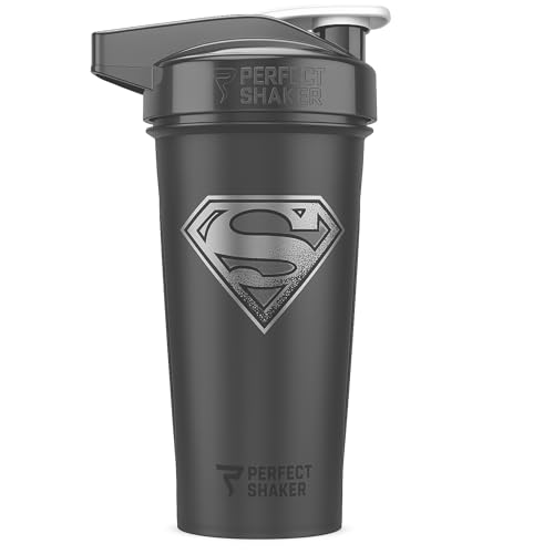 PerfectShaker ACTIV DC Comics Super Hero Series | Leak-Proof, BPA-Free, Shatter-Resistant | ActionRod Mixing Technology for Smooth Blends | Gym, Fitness & Sports Shaker - 28oz (Superman(Black)) - color: Superman(Black)