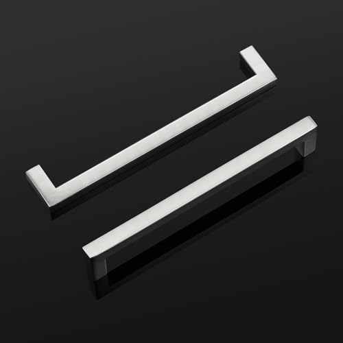 Probrico 5 Pack Hole Centers 6.25inch Brushed Satin Nickel Cabinet Handles, Stainless Steel Kitchen Drawer Pulls,Square Corner Bar Dresser Pull Handle 6.75inch Length - color: Brushed Nickel, size: Hole Center: 160mm(6.3inch)