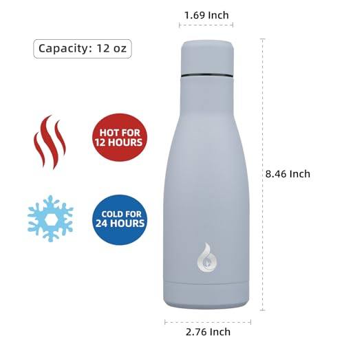 BJPKPK Insulated Water Bottle 12oz Small Stainless Steel Water Bottles Reusable Metal Thermal Keep Cold and Hot,Mist Grey - color: Mist Grey, size: 12 Ounces