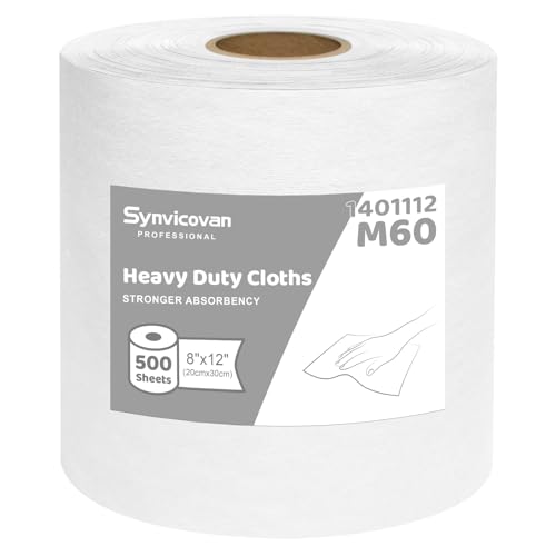 Jumbo Roll Industrial Cleaning Wipes, Lint-Free and Super Absorbent Heavy Duty Cloths, White (1 Roll of 500 Sheets, 12"x 8" Each Sheet) - color: White