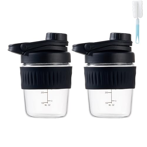 12oz Glass Shaker Bottle for Protein, 2 Pack Small Borosilicate Glass Protein Powder Leak-Proof Shaker Cup Mixes with 304 Blending Ball(12oz,Black) - color: 2 Pack-Black, size: 12oz