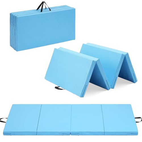 Gymnastics Mat, 3'x6'/4'x6' Thick Folding Kids' Gymnastic Tumbling Mat with Carrying Handles for Home Gym Exercise & Play - color: 3x6FT-Light Blue