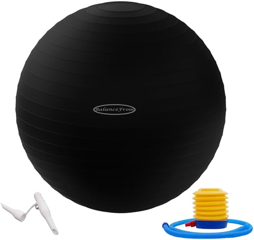 Fitvids Anti-Burst and Slip Resistant Exercise Yoga Fitness Birthing Ball with Quick Pump, 2,000-Pound Capacity, Multiple Colors and Sizes - color: Black, style: 23-26in (58-65cm), L