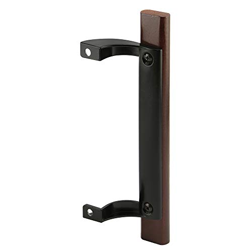 Prime-Line C 1190 Sliding Glass Door Pull Handle, 6-1/2 In. to 6-5/8 In. Hole Centers, Black Diecast Supports, Wood Handle (Single Pack) - color: Matte Black