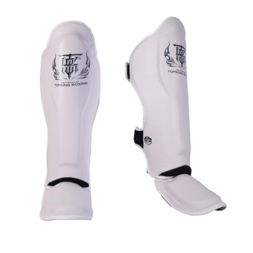 Top King New Pro Leather Shin Guards for Muay Thai - color: White, size: Small