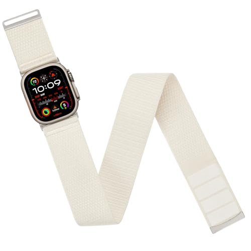 Arm/Ankle Band Compatible with Apple Watch 38mm 40mm 41mm 42mm 44mm 45mm 46mm 49mm for Women Men, Adjustable and Breathable Nylon Armband/Ankle Strap for iWatch SE3 2 1 Ultra Ultra2 Ultra3 Series 11 10 9 8 7 6 5 4 3 2 1 - color: （Widen）Starlight, size: 44