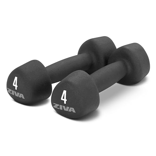 ZIVA Neoprene Tribell Dumbbell Pairs - Set of 2 Hand Weights, Non-Slip Durable Rubber Finish, No-Roll Design for Rigorous Exercise and Strength Training (Avail in 2-20 lb Pairs) - style: 4-lb, BK