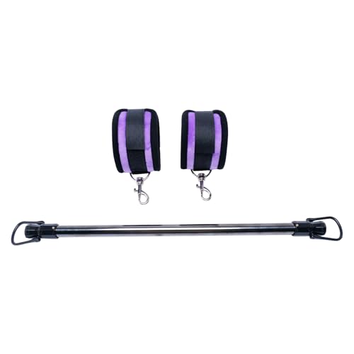 Spreader Bar Stainless Steel Vintage Black Bar with 2pcs Adjustable Straps,Sports Aid Training Fitness Gear Pilates Aid Kit, Home Restore Pilates Indoor Yoga Set - style: Vintage+Furry Purple Kit