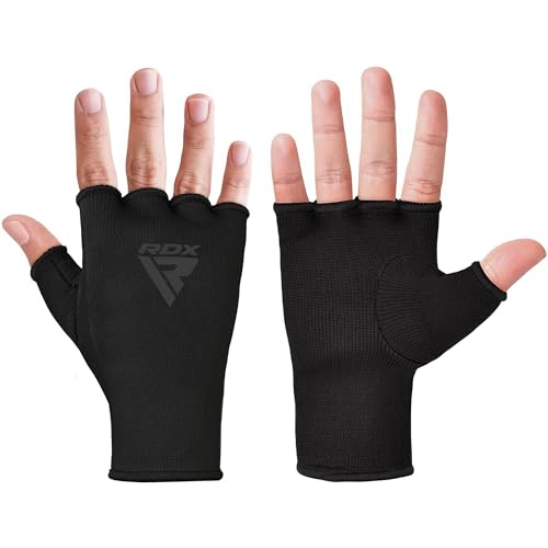 RDX Boxing Hand Wraps Inner Gloves Men Women, Half Finger Elasticated Bandages, Under Mitts Fist Protection, Muay Thai, Kickboxing, MMA, Martial Arts Speed Bag Punching Training - color: Full Black, size: X-Large