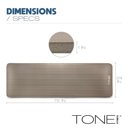 Tone Fitness 1-Inch Thick Yoga Mat | High-Density, Non-slip Exercise Mat with Carrying Strap for Yoga, Pilates, & Home Gym Workouts | Multiple Options - color: Beige, style: Wave